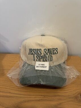Embroidered 'JESUS SAVES I SPEND' Two-Tone Baseball Cap